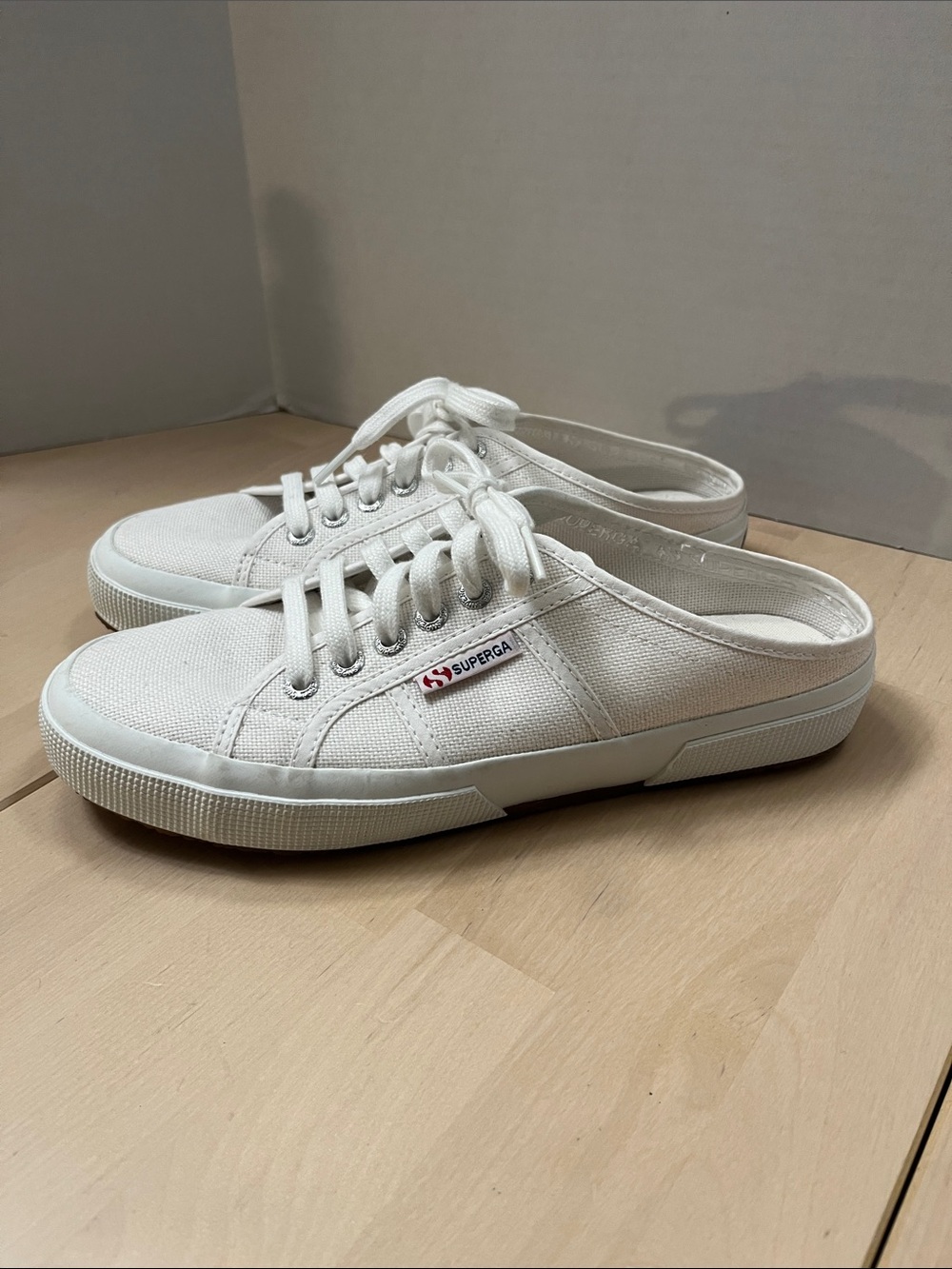SUPERGA White Canvas Lace-Up Slide Sneakers Women’s Size 7 - EUC